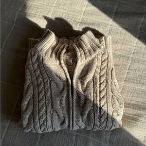 LL Bean Zip Up Cardigan Cable Knit Sweater, Womens Size L